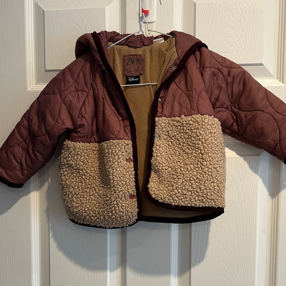 Zara Kids Brown and Cream Puffer Jacket